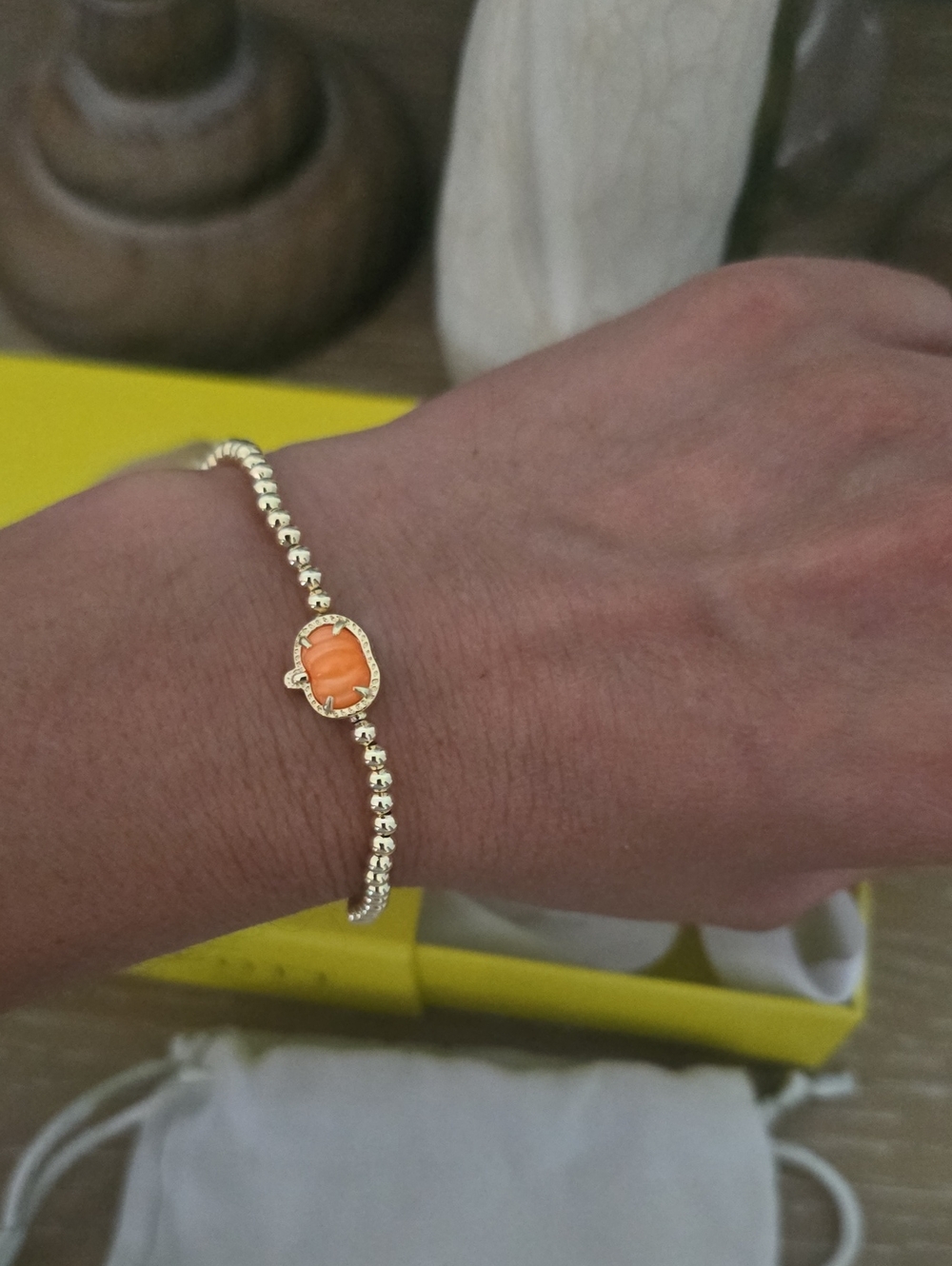 Kendra Scott Pumpkin Gold Stretch Bracelet in Orange Mother-of-Pearl Nwt/box - Picture 4 of 4